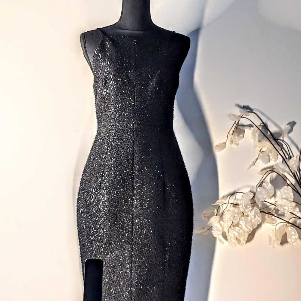 SIZE 8 - Shiny Frizzy Black Dress
